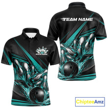Load image into Gallery viewer, Custom Turquoise Blue Flame Bowling Team Jersey, Bowling Tournament Men Polo Shirt IPHW11210