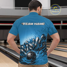 Load image into Gallery viewer, Custom Blue Flame Bowling Tournament Men Quarter-Zip Team Shirt, Fire Bowling League Shirt IPHW11216