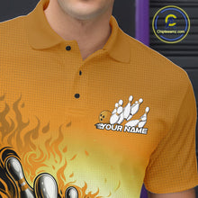 Load image into Gallery viewer, Custom Yellow Flame Bowling Tournament Men Polo Team Shirt, Fire Bowling League Shirt IPHW11219