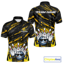 Load image into Gallery viewer, Custom Yellow Camo Funny Flame Bowling Men Polo Shirts, Bowling Team League Shirt IPHW10090