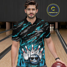 Load image into Gallery viewer, Custom Blue Camo Funny Flame Bowling Men Polo Shirts, Bowling Team League Shirt IPHW10092
