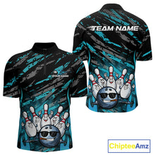 Load image into Gallery viewer, Custom Blue Camo Funny Flame Bowling Men Quarter-Zip Shirts, Bowling Team League Shirt IPHW10092