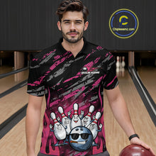 Load image into Gallery viewer, Custom Pink Camo Funny Flame Bowling Men Polo Shirts, Bowling Team League Shirt IPHW10093