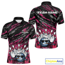 Load image into Gallery viewer, Custom Pink Camo Funny Flame Bowling Men Polo Shirts, Bowling Team League Shirt IPHW10093