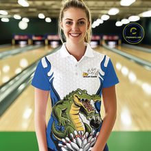 Load image into Gallery viewer, Custom Funny Alligator Bowling Women Polo Shirt, Alligator Blue Bowling Team League Shirt IPHW10684