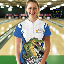 Load image into Gallery viewer, Custom Funny Alligator Women Bowling Shirts, Alligator Blue Bowling Team League Shirt IPHW10684