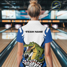 Load image into Gallery viewer, Custom Funny Alligator Women Bowling Shirts, Alligator Blue Bowling Team League Shirt IPHW10684