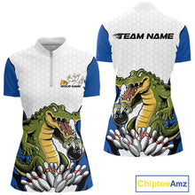 Load image into Gallery viewer, Custom Funny Alligator Women Bowling Shirts, Alligator Blue Bowling Team League Shirt IPHW10684