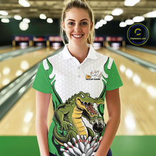 Load image into Gallery viewer, Custom Funny Alligator Bowling Women Polo Shirt, Alligator Green Bowling Team League Shirt IPHW10685