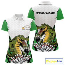 Load image into Gallery viewer, Custom Funny Alligator Bowling Women Polo Shirt, Alligator Green Bowling Team League Shirt IPHW10685