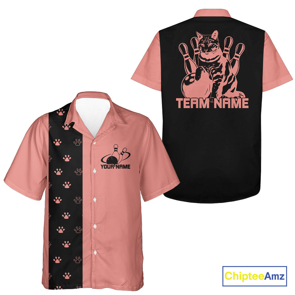 Custom Retro 50S Cat Bowling Button Up Shirt Men And Women, Vintage Cat Bowling Shirt IPHW10100
