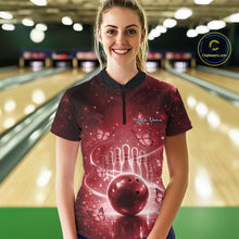 Load image into Gallery viewer, Custom Red Butterfly Women Bowling Quarter-Zip Shirt, Ladies Bowling League Shirt IPHW10921