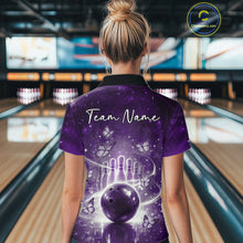 Load image into Gallery viewer, Custom Purple Butterfly Women Bowling Quarter-Zip Shirt, Ladies Bowling League Shirt IPHW10924