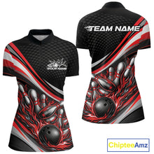 Load image into Gallery viewer, Custom Red Flame Bowling Women Quarter-Zip Shirt, Bowling Team League Shirt Jerseys IPHW11226