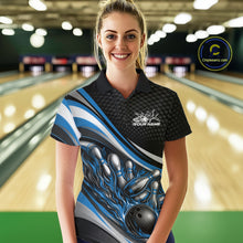 Load image into Gallery viewer, Custom Blue Flame Bowling Women Polo Shirt, Bowling Team League Shirt Bowler Jerseys IPHW11227