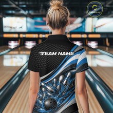 Load image into Gallery viewer, Custom Blue Flame Bowling Women Polo Shirt, Bowling Team League Shirt Bowler Jerseys IPHW11227