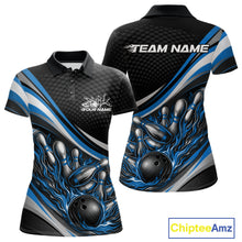 Load image into Gallery viewer, Custom Blue Flame Bowling Women Polo Shirt, Bowling Team League Shirt Bowler Jerseys IPHW11227