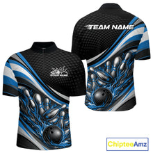 Load image into Gallery viewer, Custom Blue Flame Bowling Men Quarter-Zip Shirt, Bowling Team League Shirt Bowler Jerseys IPHW11227