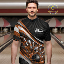 Load image into Gallery viewer, Custom Orange Flame Bowling Men Quarter-Zip Shirt, Bowling Team League Shirt Bowler Jerseys IPHW11228