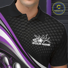 Load image into Gallery viewer, Custom Purple Flame Bowling Men Polo Shirt, Bowling Team League Shirt Bowler Jerseys IPHW11229