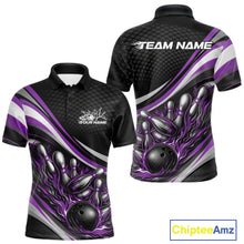 Load image into Gallery viewer, Custom Purple Flame Bowling Men Polo Shirt, Bowling Team League Shirt Bowler Jerseys IPHW11229