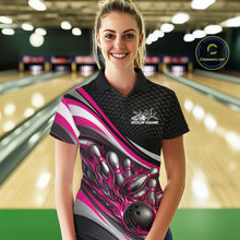 Load image into Gallery viewer, Custom Pink Flame Bowling Women Polo Shirt, Bowling Team League Shirt Bowler Jerseys IPHW11230