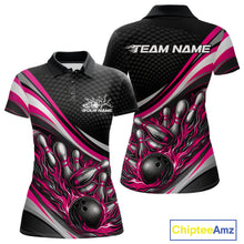 Load image into Gallery viewer, Custom Pink Flame Bowling Women Polo Shirt, Bowling Team League Shirt Bowler Jerseys IPHW11230