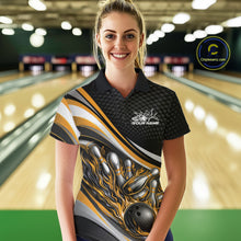 Load image into Gallery viewer, Custom Yellow Flame Bowling Women Polo Shirt, Bowling Team League Shirt Bowler Jerseys IPHW11231