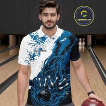 Load image into Gallery viewer, Custom Blue Flame Bowling Men Polo Shirt, Bowling Team League Shirt Bowler Jerseys IPHW11243