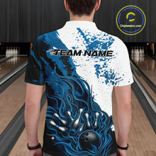 Load image into Gallery viewer, Custom Blue Flame Bowling Men Polo Shirt, Bowling Team League Shirt Bowler Jerseys IPHW11243
