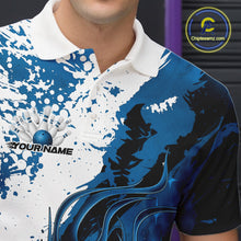 Load image into Gallery viewer, Custom Blue Flame Bowling Men Polo Shirt, Bowling Team League Shirt Bowler Jerseys IPHW11243