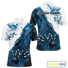 Load image into Gallery viewer, Custom Blue Flame Bowling Men Polo Shirt, Bowling Team League Shirt Bowler Jerseys IPHW11243