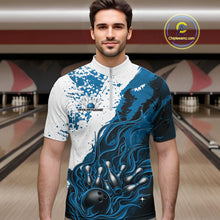 Load image into Gallery viewer, Custom Blue Flame Bowling Men Quarter-Zip Shirt, Bowling Team League Shirt Bowler Jerseys IPHW11243