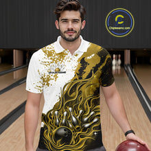 Load image into Gallery viewer, Custom Yellow Flame Bowling Men Polo Shirt, Bowling Team League Shirt Bowler Jerseys IPHW11245