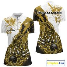 Load image into Gallery viewer, Custom Yellow Flame Bowling Women Quarter-Zip Shirt, Bowling Team League Shirt IPHW11245