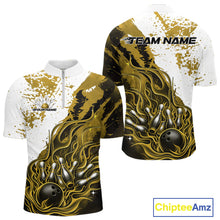 Load image into Gallery viewer, Custom Yellow Flame Bowling Men Quarter-Zip Shirt, Bowling Team League Shirt Bowler Jerseys IPHW11245