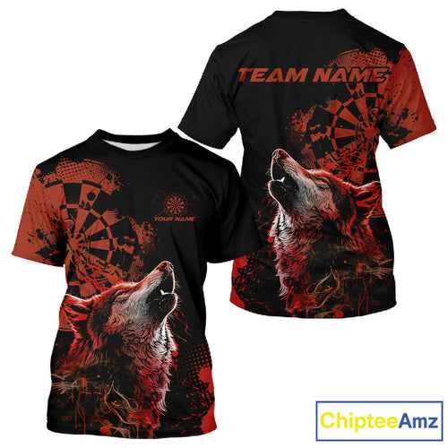 Custom Red Orange Splatter Grunge Dart Wolf Men T-Shirts, Wolf Dart Team Jerseys IPHW10012