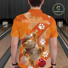 Load image into Gallery viewer, Custom Funny Orange Cat Bowling Men Polo Shirt, Cute Team Cat Paw Bowling Shirt IPHW10102