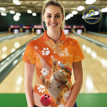Load image into Gallery viewer, Custom Funny Orange Cat Bowling Women Polo Shirt, Cute Team Cat Paw Bowling Shirt IPHW10102