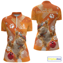 Load image into Gallery viewer, Custom Funny Orange Cat Bowling Women Quarter-Zip Shirt, Cute Team Cat Paw Bowling Shirt IPHW10102