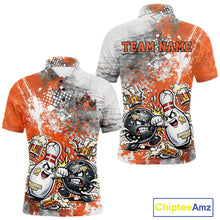 Load image into Gallery viewer, Custom Angry Bowling Ball And Pin Fight Funny Shirt, Orange Bowling And Beer Shirt IPHW11250