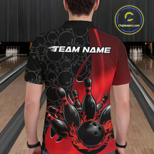 Load image into Gallery viewer, Custom Black And Red Flame Bowling Team Men Polo Shirt, Bowling Ball Pattern Jerseys IPHW11277