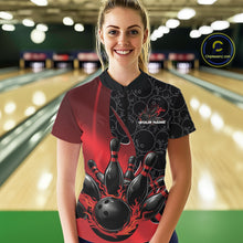 Load image into Gallery viewer, Custom Black And Red Flame Bowling Team Women Quarter-Zip Shirt, Bowling Pattern Jersey IPHW11277