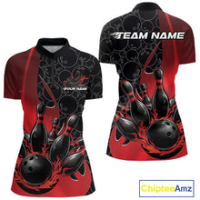 Load image into Gallery viewer, Custom Black And Red Flame Bowling Team Women Quarter-Zip Shirt, Bowling Pattern Jersey IPHW11277