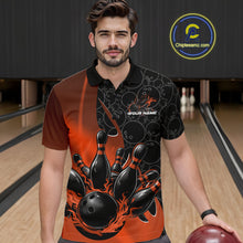 Load image into Gallery viewer, Custom Black And Orange Flame Bowling Team Men Polo Shirt, Bowling Ball Pattern Jerseys IPHW11279