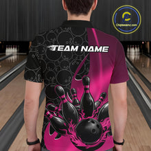 Load image into Gallery viewer, Custom Black And Pink Flame Bowling Team Men Polo Shirt, Bowling Ball Pattern Jerseys IPHW11280