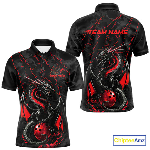Custom Gray And Red Camo Dragon Claws Bowling Men Polo Shirts, Team Bowling Jerseys IPHW9855