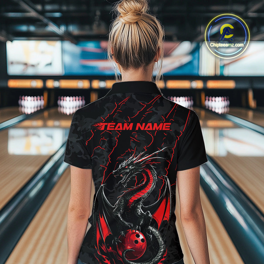 Custom Gray And Red Camo Dragon Claws Bowling Women Quarter-Zip Shirts, Team Jerseys IPHW9855