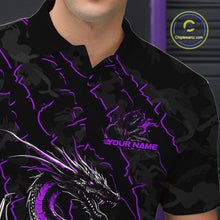 Load image into Gallery viewer, Custom Gray And Purple Camo Dragon Claws Bowling Men Polo Shirts, Team Bowling Jerseys IPHW9856