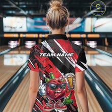 Load image into Gallery viewer, Custom Funny Bowling Ball Drink Beer Bowling Women Polo Shirt, Grunge Red Team Shirt IPHW10117